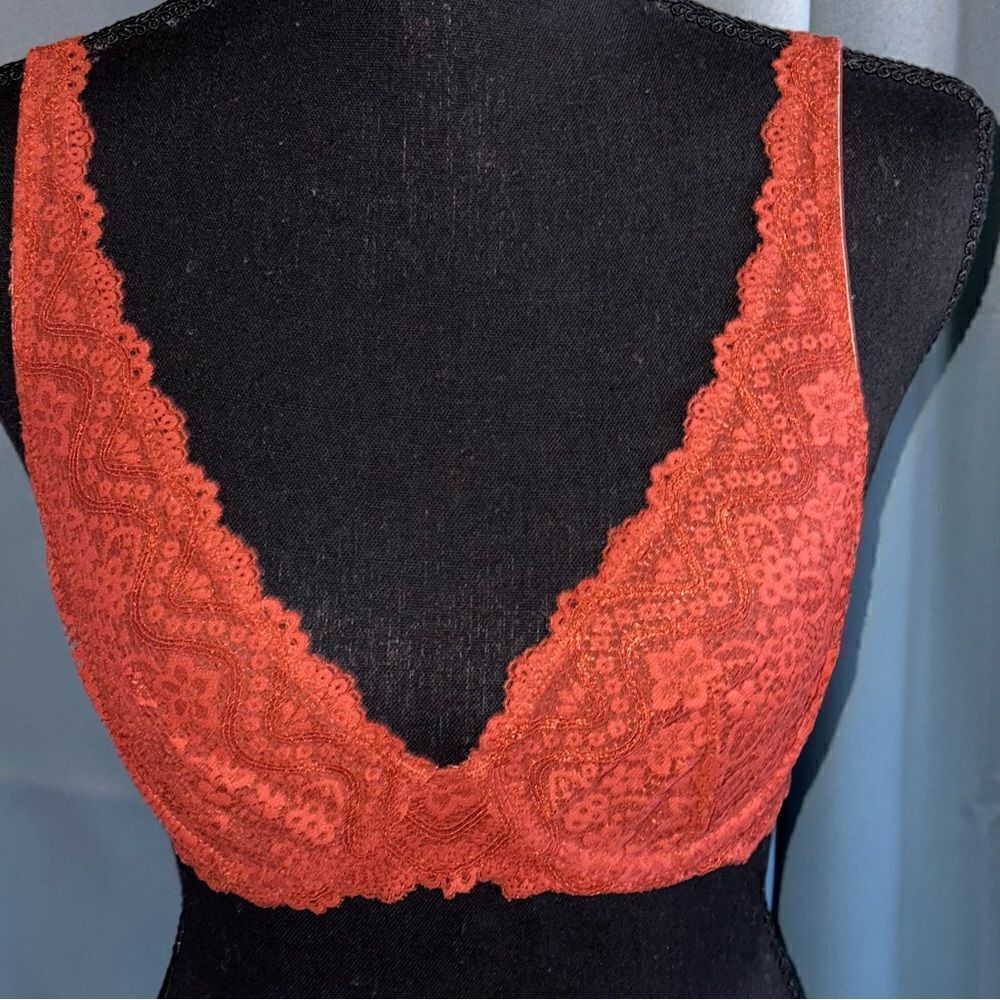 Nwt dobreva Women's Lace Padded Halter Bralette Plunge Wireless sz XS coral red